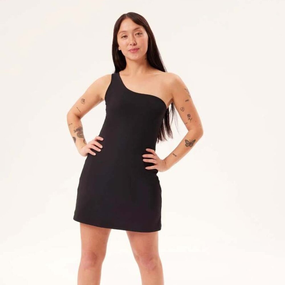 NWT Girlfriend Collective Black Bianca One Shoulder Dress Size XXXL